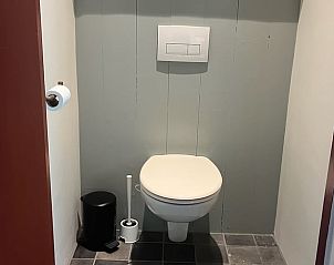 Moderne toiletruimte in Vakantiehuisje in Neerijnen, Gelderland, met strakke afwerking en praktisch design.