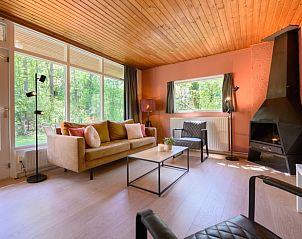 Zithoek met open haard in Vakantiehuisje in Winterswijk, Achterhoek, Gelderland.