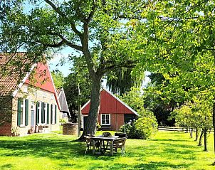 Cottage in Winterswijk, vacation home in Achterhoek, Gelderland, surrounded by greenery with an inviting terrace under the trees.