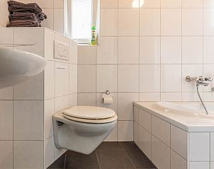 Badkamer met toilet en bad in Vakantiehuis in Aalten, biedt comfort in de Achterhoek.