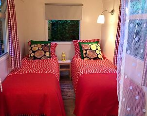 Comfortabele slaapruimte in Vakantiehuisje in Laren, Achterhoek, Gelderland met speels beddengoed.