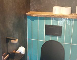 Moderne toiletruimte in Vakantiehuisje in Lochem, met stijlvolle afwerking in Gelderland.