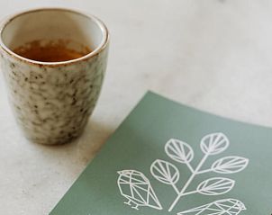 Stijlvolle mok en folder in vakantiehuis in Lochem, Achterhoek.