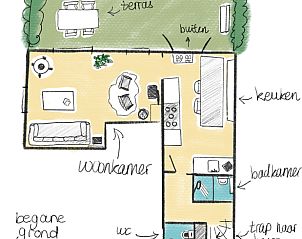 Plattegrond van de begane grond van Vakantiehuis in Lochem in de Achterhoek, Gelderland.