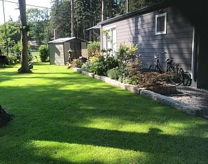 Zonnige tuin met schuur bij Vakantiehuisje in Lochem, Achterhoek, Gelderland.