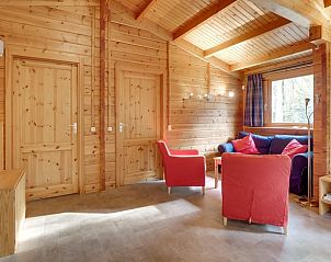 Houten interieur van Vakantiehuisje in Hengelo, Achterhoek, met comfortabele zitplaatsen.