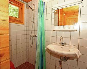 Badkamer in Vakantiehuisje in Hengelo, Achterhoek met douche en wastafel.