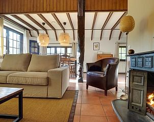 Sfeervolle woonkamer van Huisje in Hengelo met open haard in de Achterhoek.