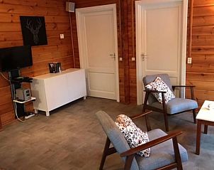 Stijlvolle woonkamer in Vakantiehuisje in Hengelo, Achterhoek, met gezellige zitplaatsen.