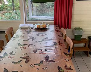 Eettafel met vlinderdecor in Vakantiehuis in Harfsen, gezellig dineren in de Achterhoek.