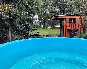Entspannen Sie sich im Garten des Ferienhauses in Harfsen, Gelderland, mit Jacuzzi und rustikaler Umgebung in der Region Achterhoek.