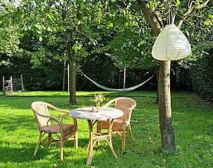 Buitenruimte met hangmat bij Vakantiehuisje in Haarlo, perfect voor ontspanning in Gelderland.