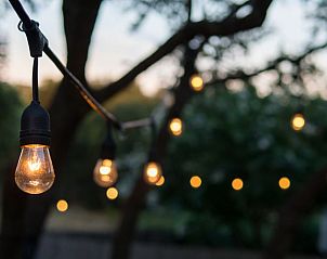 Sfeervolle buitenverlichting bij Vakantiehuisje in Haarlo, Achterhoek, Gelderland voor een romantische sfeer.