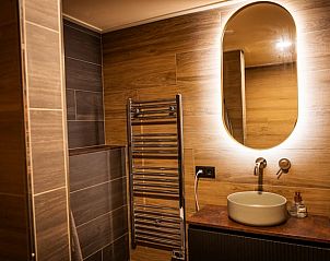 Stijlvolle badkamer in Vakantiehuisje in Neede, Achterhoek, met moderne voorzieningen.