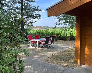 Buitenterras van Vakantiehuisje in Neede, omgeven door groen in de Achterhoek, Gelderland.