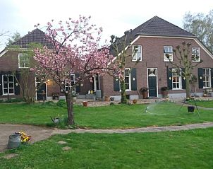 Voorzijde van Huisje in Breedenbroek Achterhoek, vakantiehuis in Gelderland met bloeiende boom.