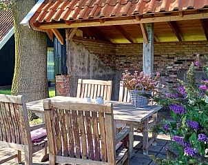 Gezellig terras bij vakantiehuis in Winterswijk Woold, perfect voor buiten dineren in de Achterhoek.