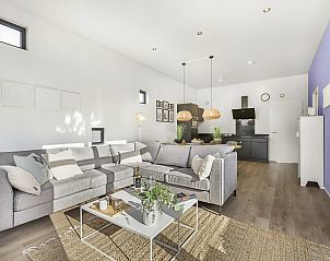 Stijlvolle zithoek in De Vlinderhoeve 8-persoons woning met moderne decoratie.