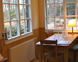 Cozy dining area in Holiday Home in Joppe, Achterhoek, overlooking the wooded area of Gelderland.