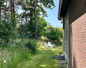 Relax in the green garden of Holiday Home in Joppe, Achterhoek, Gelderland, with comfortable chairs and a hammock among the trees.