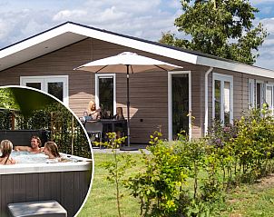 Genieen Sie Luxus und Entspannung im Leijhoeve 4 Personen Wellness, einem Ferienhaus in Beekbergen, Veluwe, mit einer einladenden Terrasse und einem Spa.