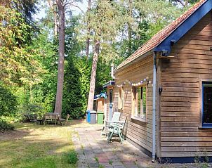 Gerumige Terrasse des Ferienhauses in Beekbergen, Gelderland, umgeben von Wald.