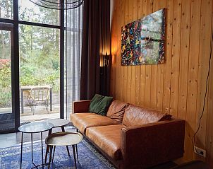 Cozy living room of the detached house in Beekbergen, Veluwe, overlooking the terrace and nature of Gelderland.