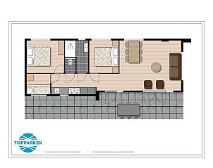 Grundriss des Moduls Spezial Eco 6 Personen Ferienhaus in Beekbergen, Veluwe mit praktischer Einteilung.