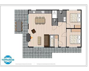 Floor plan of vacation home Leijhoeve 6 persons Wellness in Beekbergen, Veluwe, with modern layout and amenities.