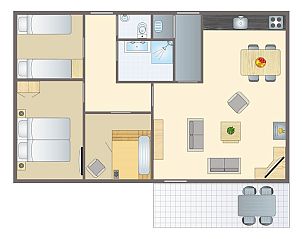 Plattegrond van Heideheuvel 4-persoons bungalow 4CE1 in Beekbergen, Veluwe.