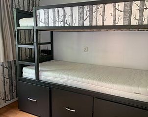 Stapelbed in kinderkamer van het Vakantiehuis in Koudhoorn, Veluwe, met bosbehang.