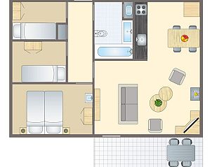 Plattegrond van Heideheuvel 4-persoons bungalow 4C2, Beekbergen, Veluwe.