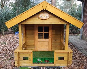 Kleurrijk houten speelhuisje naast Vakantiehuisje in Emst, ideaal voor gezinnen.