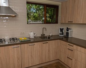 Moderne keuken in Vakantiehuisje in Emst, Veluwe, met uitzicht op de natuur.