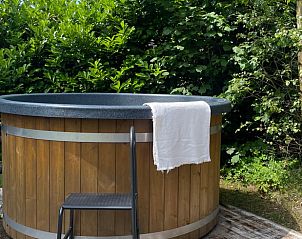 Soothing hot tub in the garden of Holiday home in Ermelo, Veluwe, surrounded by greenery.