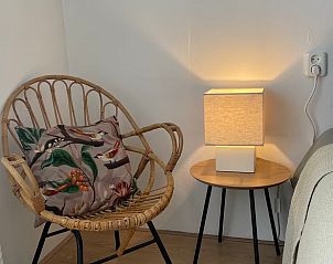 Cozy reading corner in Holiday home in Ermelo, Veluwe, with wicker chair and lamp.