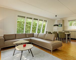 Ruime woonkamer van Bosvilla 6-7 in Hoenderloo, Veluwe, met moderne inrichting en veel lichtinval.