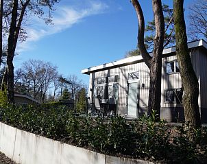 Exterieur van Vakantiehuis Tiny House in Hoenderloo, Veluwe met terras en tuinmeubilair.