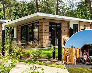 Silva 5 personen Sauna vakantiehuis in Garderen, Veluwe met moderne houten gevel en groene omgeving.