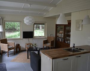 Lichte woonkamer met natuurzicht in Vakantiehuis in Elspeet, Veluwe, Gelderland.