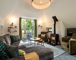 Interior of Holiday home Sprielderbosch 24 'Rijckholt' in Putten with cozy sitting area and wood stove.
