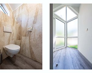 Stijlvolle badkamer en entree in vakantiehuis Vaassen, Veluwe, met natuurlijk licht.