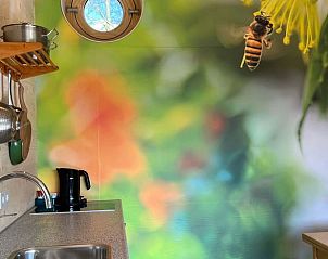 Bunte Kchenwand im Ferienhaus in Otterlo, Veluwe, mit Naturthema.