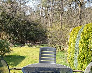Zonnig terras bij Vakantiehuis in Otterlo, Veluwe, perfect voor buiten dineren en ontspanning.
