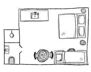 Plattegrond van Huisje in Oosterwolde, bed and breakfast op de Veluwe, Gelderland.