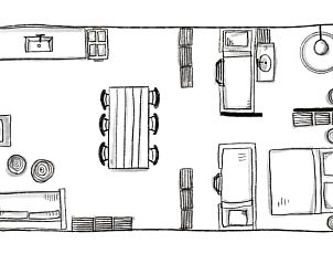 Plattegrond van Vakantiehuisje in Oosterwolde Gelderland, toont de indeling van de gezellige vakantiewoning.