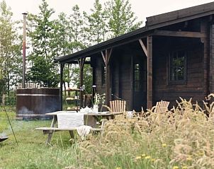 Buitenzijde van Vakantiehuisje in Oosterwolde Gelderland met veranda en groene omgeving op de Veluwe.