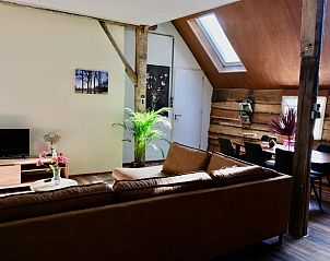 Comfortable sitting area in Holiday cottage in Epe, Veluwe, Gelderland with modern furniture and plants.