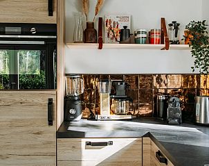 Modern kitchen in Holiday home in Nunspeet, Veluwe, with luxury appliances and wooden finish.