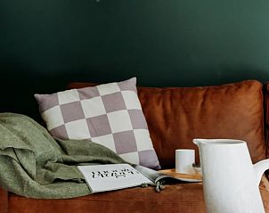 Comfortable sofa in Cottage in Nunspeet, Veluwe, with cozy pillows and a warm blanket.